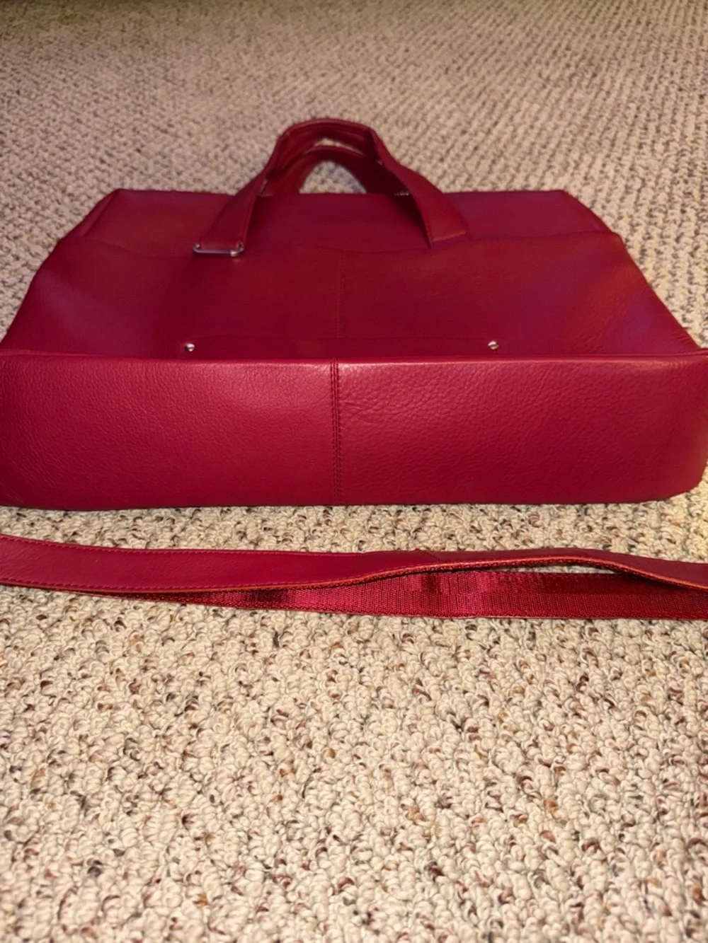 Burgundy/Red Leather Top-Handle Tote with Crossbody Strap